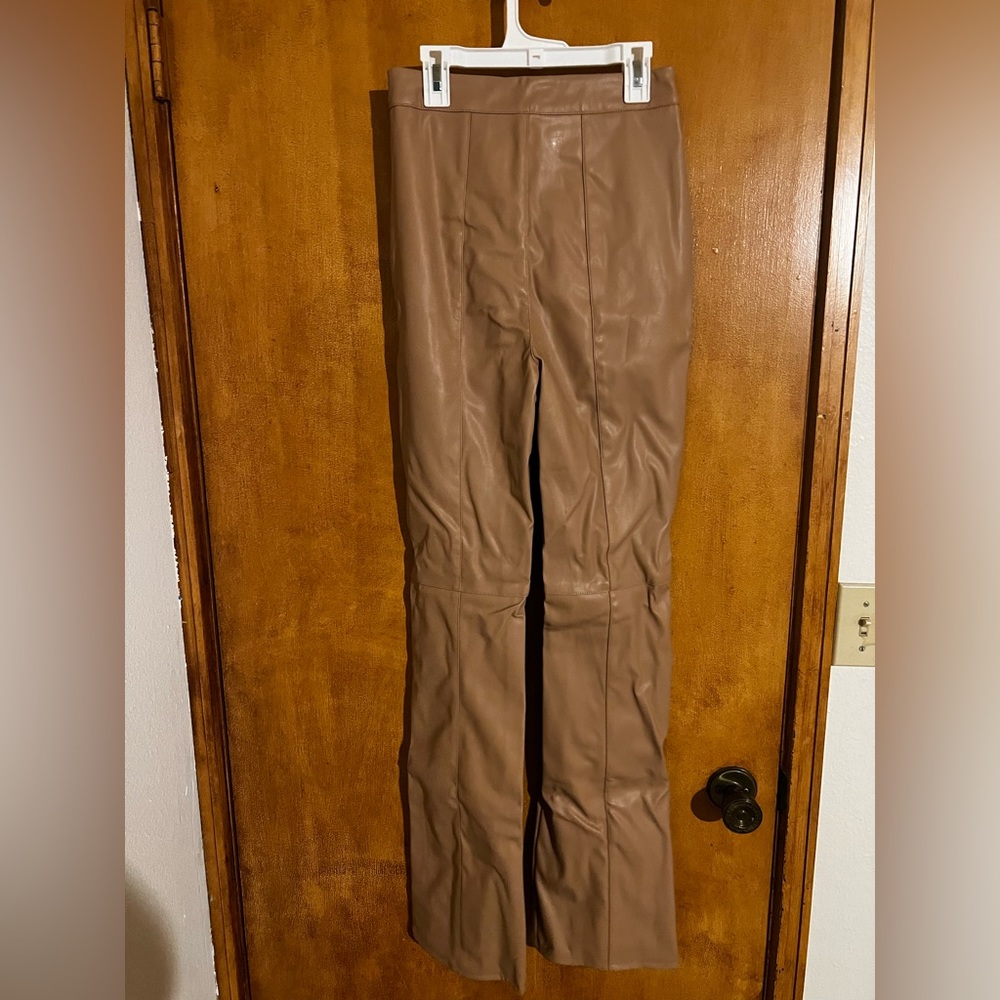 Missguided Tan Faux Leather Split Front Pants - Picture 5 of 7
